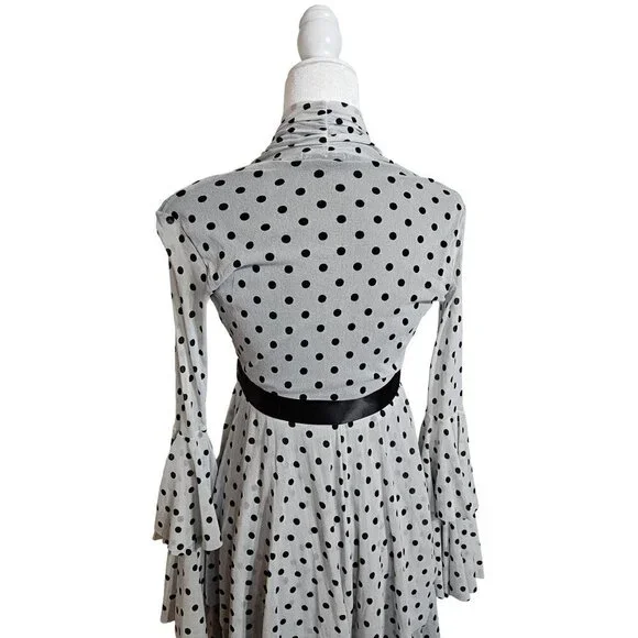 petit pois by Viviana G long sleeves black & white polka dot mini dress size S - Picture 3 of 10